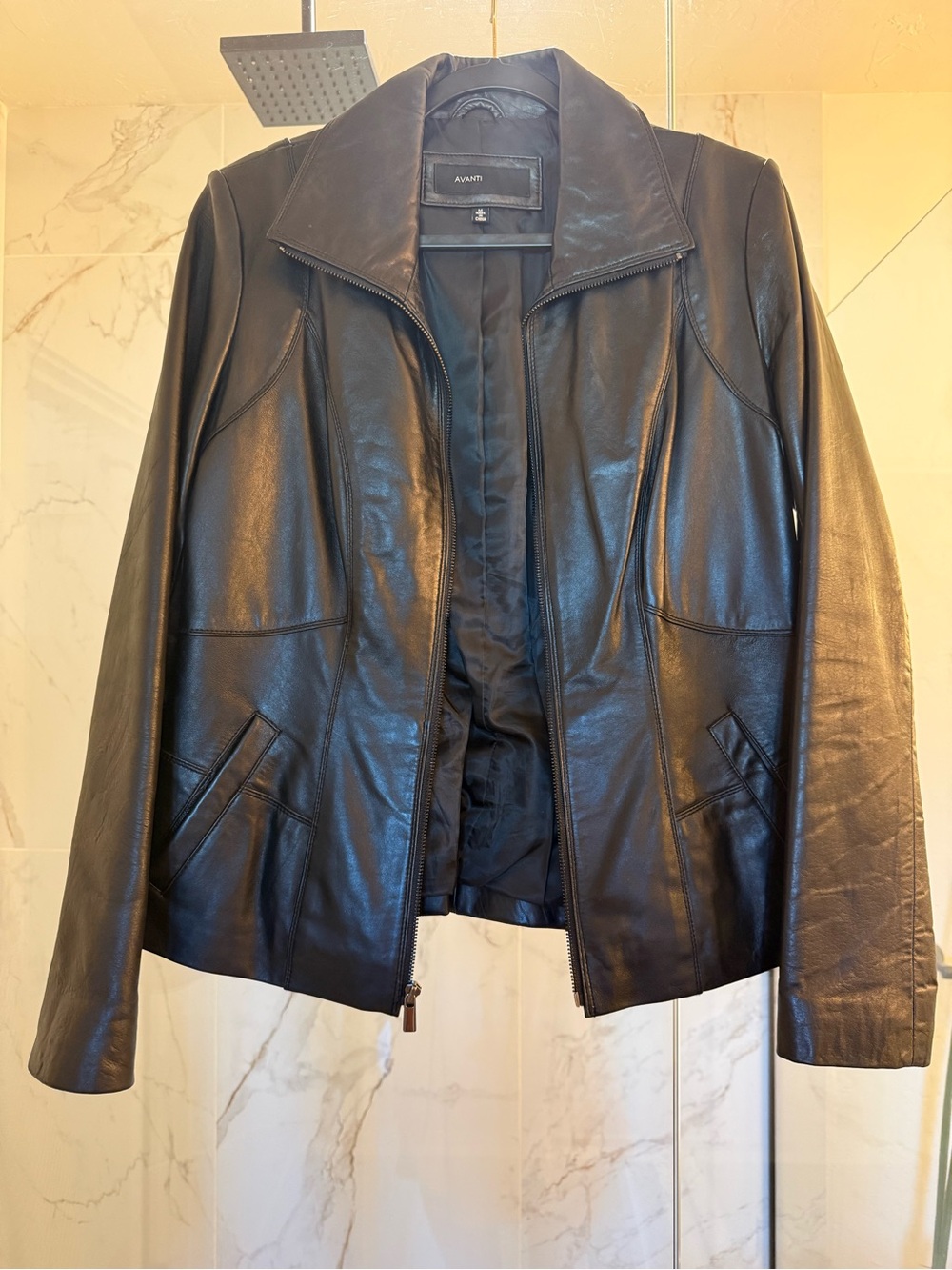 Avanti Black Leather Zip Jacket with Stand Collar
